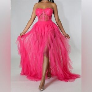 Bustier Gown Sleeveless Tulle Maxi Dress Sz L